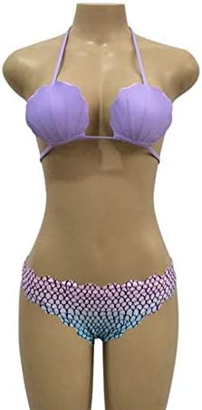 Women Bikini Set Swimsuit Swimwear Women Shell Bikini Set Bandage Bra Padding Purple Swimwear Swimsuit Swimsuit Beachwear Print Mermaid Bikini