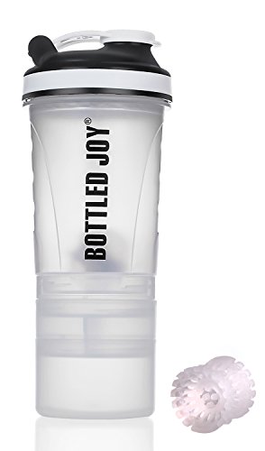 3 in 1 Protein Shaker Bottle BPA-Free Sports Water Bottle With Twist and Lock Storage Leakproof Mix Shake Bottle 20 oz 600ml White - Thumbnail 6