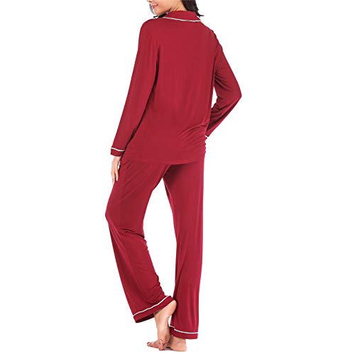 Pajamas Set Long for Women\'s Button Down Sleeve Sleepwear Nightclothes Soft Pj Lounge Sets Red XXL