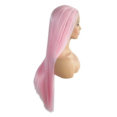 Binmer (TM) Pink+White Straight Pink White Wig Full Lace Wigs Women Cosplay Party Costume Long Hair Lace Front - Thumbnail 3