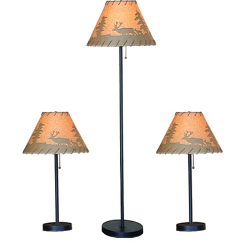 Catalina Lighting Rustic Cabin Lodge 3-Piece Table & Floor Lamp Set, LED Bulb N…