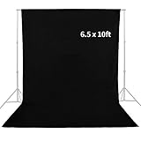 MOUNTDOG Photography Studio Muslin Backdrop Background 6.5x10 ft Black Screen for Video and Television (Stand NOT Included)