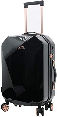 kensie Girls’s Solely Shiny Diamond Hardside Spinner Baggage Set, Black, Carry-On 20-Inch