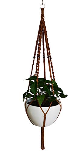 Plant Hanger Macrame Cotton 6 Legs 51 Inches in Tan and Green Color for Indoor Outdoor, Living Room, Kitchen, Deck, Patio, High and Low Ceiling with Size of 10-12 inches Without The Pot (Light Brown)