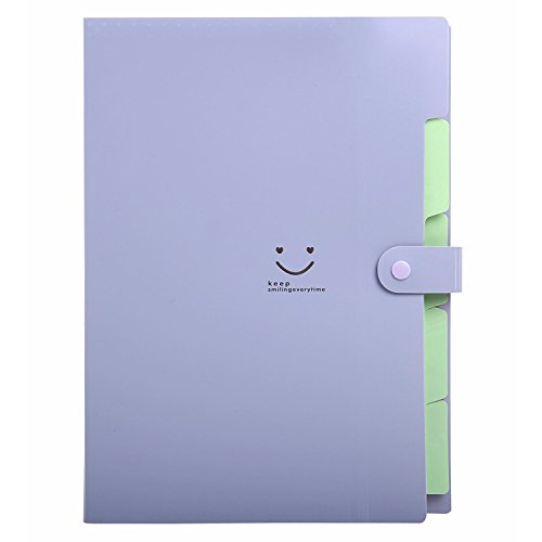 Expandable Letter A4 Paper File Folder 5 Pockets Plastic Folder Document Organizer With Snap Closure for School And Office (Purple) - Thumbnail 6