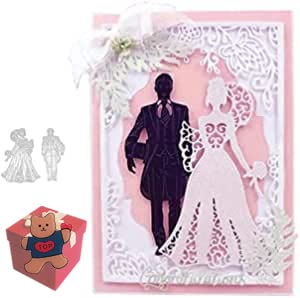 AOOL Bride Groom Cutting Dies for Card Making, Couple Wedding Party Festival Invitation Card Cutting Dies Cut Stencils for DIY Scrapbooking Album Decorative Embossing Paper Dies Card Making