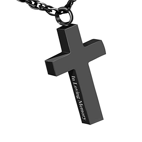 Cremation Cross Necklace for Ashes Stainless Steel Cross Urn Pendant Ashes Holder Memorial Jewelry-In Loving Memory(Black) - Thumbnail 7