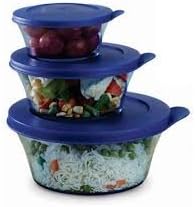 Varmora 3pc Piece UNIQUE CLEAR BOWL FULL SET Set With Lids 230ml/650ml/1350ml each (NEW) Dishwasher & Microwave Safe: BPA Free: 100% Food Grade FREE UK POSTAGE (Blue)