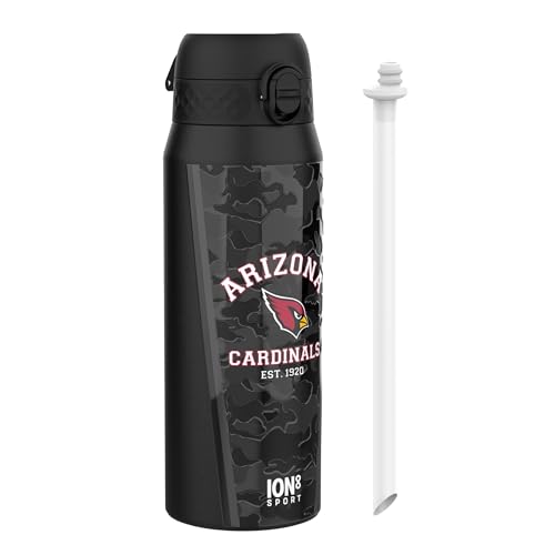 ion8 NFL Arizona Cardinals Trinkflasche Mit Herausnehmbarem Strohhalm, 750ml/24oz, Auslaufsichere Isolierflasche, Leicht Zu Öffnen, Sicherer Verschluss, Spülmaschinenfest, Klappdeckel, Metallflasche