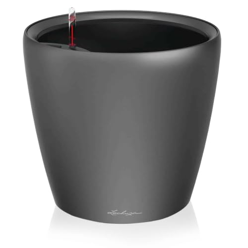 Lechuza Self Watering Plant Pot CLASSICO 28 LS Garden Flower Indoor and Outdoor Small Plastic Planter with Drainage Hole D28 H26 cm Charcoal Metallic