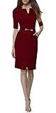 REPHYLLIS Women's Official v Neck Optical Illusion Half Sleeve Business Dress (Large, Burgundy)