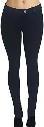 Women's Stretch Soft Cotton Fitted Pants w/ Burnished Gold or Hearts in Silver Button Large Black