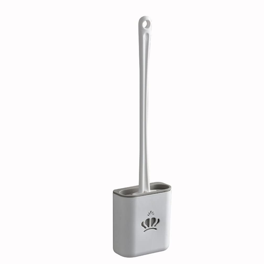 Toilet Brush with Silicone Flex Bristles & Flexible Brush Head Clean Toilet Corner, Quick Drying Holder Set for Bathroom, Compact Size Non-Slip Long Handle, Wall Mounting (Grey)