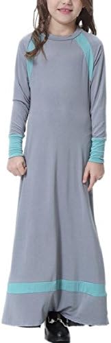 ONTBYB Girls Casual Contrast Color Maxi Muslim Eid Abaya Dress