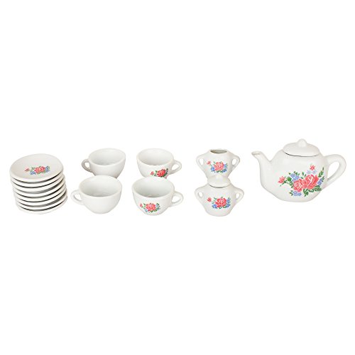 17 Piece Rose Flower Porcelain Ceramic Tea Set Kitchen Playset