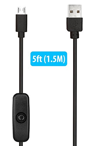 MakerSpot 5ft - 1.5m Long USB 2.0 to Micro USB Extension Cable with Click Button Power On Off for Raspberry Pi Zero W iPhone Smartphone Tablet Charging
