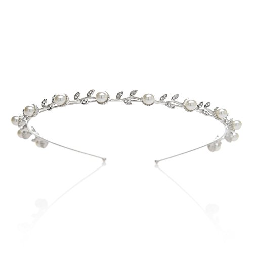 SWEETV Stunning Pearl Headband Rhinestone Tiara Wedding Hair Band Flower Head Pieces Jewelry