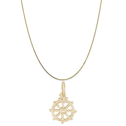 Rembrandt Charms 10K Yellow Gold Ships Wheel Charm on a 10K Yellow Gold Box Chain Necklace, 18" - Thumbnail 4