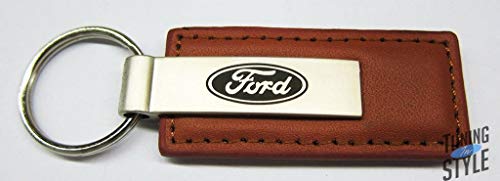 Ford Brown Leather Key Fob Authentic Logo Key Chain Key Ring Keychain Lanyard (Certified Refurbished)