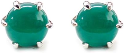 ZilverPassion Green Agate Sterling Silver Stud Earrings, Prong setting, Gemini Birthstone, May Birthstone (rose-gold-flashed-silver)