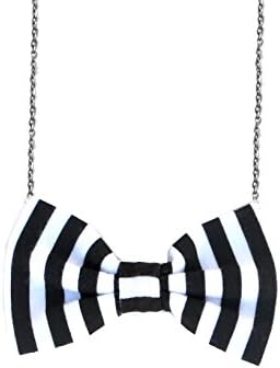 Freena Design - Girls Pre-tied Chain Bowtie Striped Accessory (Black White Vertical)