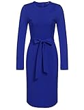 ANGVNS Women Long Sleeve Round Neck Cocktail Pencil Dress with Belt