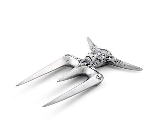 Arthur Court Carving Fork Roast Meat Holder Steer Pattern Cast Aluminum - 1" x 6" x 8"