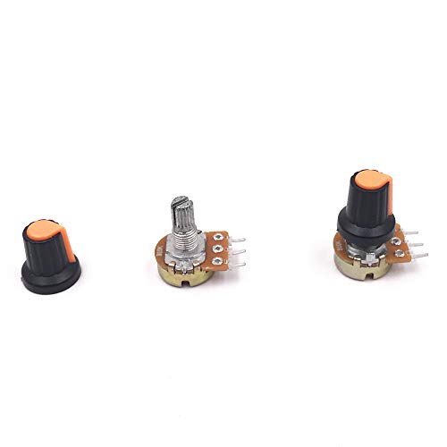 Seloky 20 PCS 10K Ohm Knurled Shaft Linear Rotary Taper Potentiometer with Five Kinds Knob(WH148) Kit