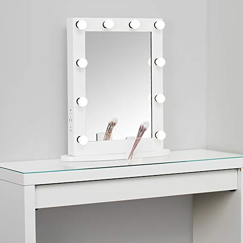 MissMii Hollywood Lighted Makeup Vanity Mirror with Lights,Bedroom Lighted Standing Mirror with Dimmer,LED Cosmetic Mirror with Dimmable Bulbs,Wall Mounted Lighting Mirror,2 USB Ports 2 Power Outlets - Thumbnail 2
