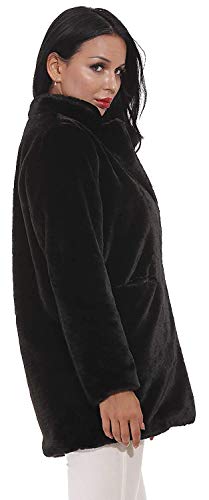 Women Faux Fur Coat Jackets Outerwear Long Sleeve with Pockets Winter Soft Thick Black