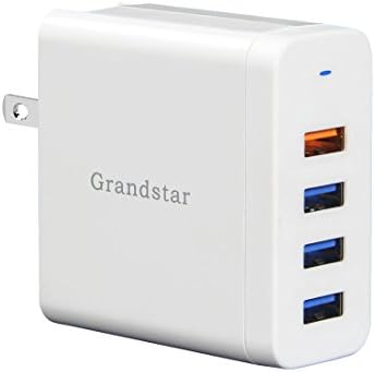 Grandstar Ultimate Quick Charge 3.0 Wall Charger - Fast Charging 4 USB Ports, 36W, SmartID Technology, Perfect For iPhone 7, 6, Plus, Galaxy S7, Edge, Note, LG, HTC &amp; All iOS &amp; Android Devices - White