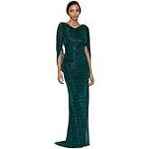 Betsy & Adam Womens Metallic Knit Draped Back Long Sleeve Floor Length Dress (Petite)
