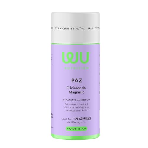 WU Nutrition PAZ Glicinato de Magnesio + Arándano | Bisglicinato Puro de Alta Absorción para Dormir, Relajación y Descanso | Suplemento para Mujer Sin Gluten | Magnesium | 120 Cápsulas (2 Meses)