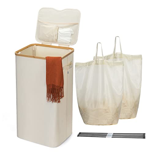 Yamagahome Laundry Basket with Lid, 100L Collapsible Large Laundry