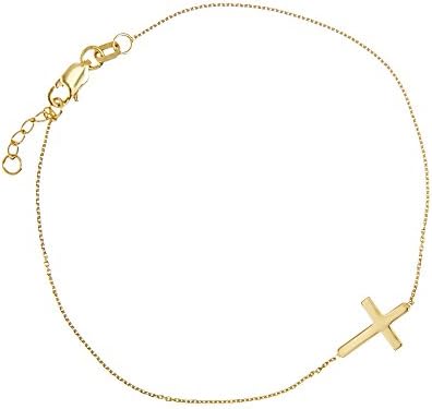 14K Gold Sideways Cross Adjustable Bracelet 7"-7.5" (yellow-gold)