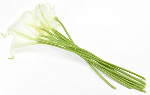 FiveSeasonStuff 10 Stems of Real Touch Calla Lillies (Latex) Artificial Flower Bouquet, Perfect for Wedding, Bridal, Party, Home Office Décor DIY (White & Green Spathe) - Thumbnail 3