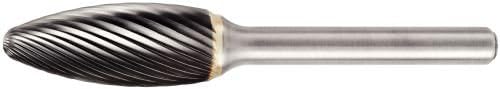WIDIA Metal Removal Bur M40447 SH, Single Cut Edge, Flame Shape, 0.1875" Cutting Diameter, Carbide, Right Hand Cut, 0.125" Shank Diameter