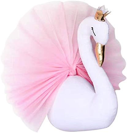 Animal Stuffed Kids Room Wall Art Golden Crown Decor 3D Gift Birthday Swan Doll Toy(Pink)