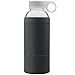 Bonison Durable Glass Water Bottle with Soft Colorful Silicone Sleeve Handle Lid 14 Oz Grey