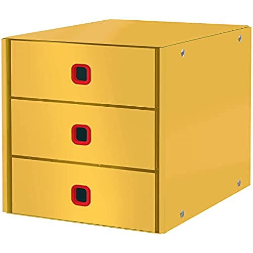 Leitz Modulo de Clasificacion Click & Store, 3 Cajones para Archivar Papeles y Documentos, Archivador de Carton Tamano A4 con 3 Alturas para el Hogar/Oficina, Gama Cosy, Amarillo Calido, 53680019