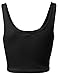 Solid Sleeveless Scoop Neck Lace Hem Crop Tank Tops Black Size L