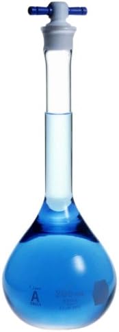 Kimax 28014F-5 Borosilicate Glass 5mL, +/- 0.02mL Tolerance, Round with Flat Bottom Class A Volumetric Flask, with Color-Coded PTFE Stopper (Case of 12)