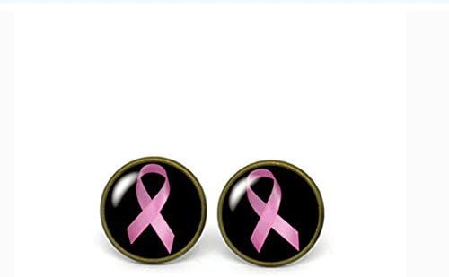 Pink Ribbon, Breast Cancer Awareness, Glass Dome Post Earrings
