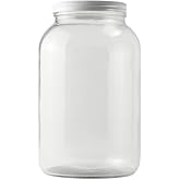 1 Gallon Glass Jar with Lid | Wide Mouth Container with White Metal Cap | Heavy-duty Glass Jars with Airtight Lid for kombucha, pickling, sourdough, fermentation and pantry storage | Food-grade