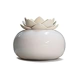 YJY Ceramic Aromatherapy Essential Oil Diffuser, Lotus Flower Humidifier Portable for Office, USB Auto Shut-off Intermittent 8 Hours Work Air Purifier(White-White)
