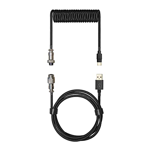 Cooler Master Coiled Cable Shadow Black with Detachable Metal Aviator Connector, Flexible Reinforced-Braided Nylon Cable, USB-A to USB Type-C Keyboards (KB-CBZ1)