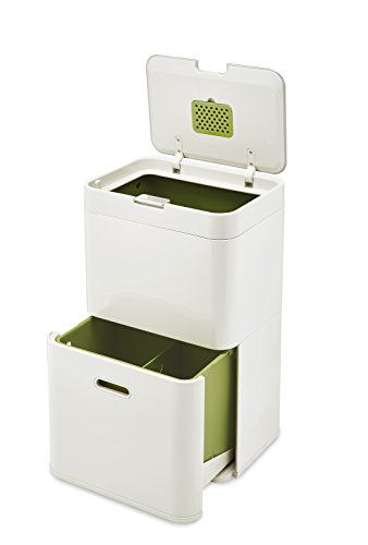 Joseph Joseph 30019 Intelligent Waste Totem Kitchen Trash Can and Recycle Bin Unit, 13 gallon / 48 liter, Stone