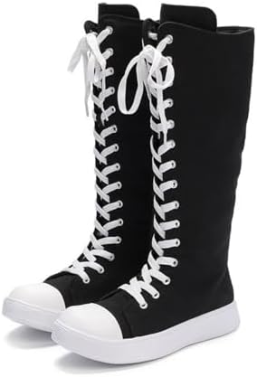 Amazon.com | Knee High Platform Emo Boots Canvas Alt Fashion Rave