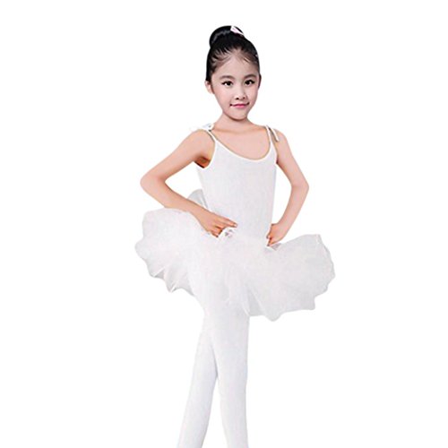 morecome kid Girl Strap Gauze Leotard Ballet Bodysuit Dancewear Dress Clothes (5T, White) - Thumbnail 2