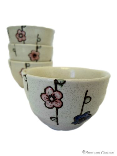5 Piece Japanese Hand Made Ceramic Saki Rice Wine Set with Carafe & 4 Cups - Thumbnail 2